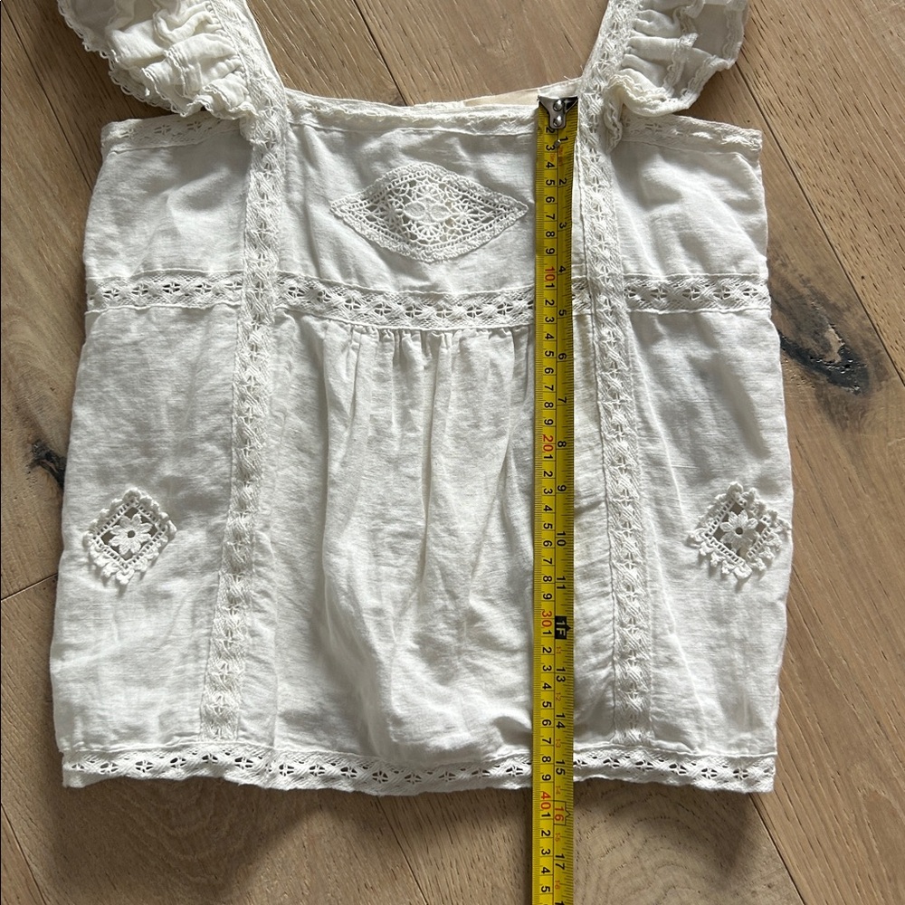 Sezane Cream Eyelet Square-Neck Ruffle Sleeve Top - Picture 7 of 7
